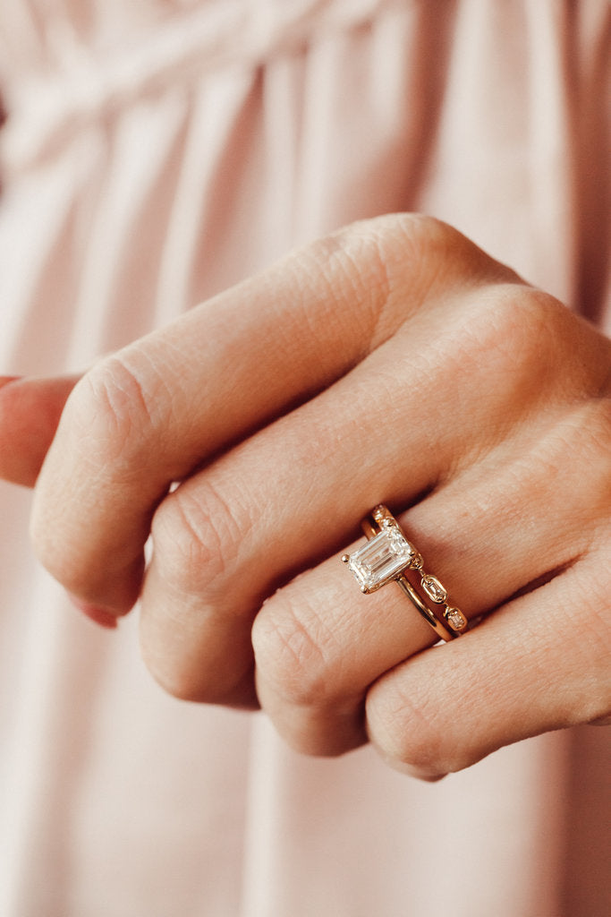 Solid Gold Lab Grown Emerald Cut Solitaire Ring (2705EF)