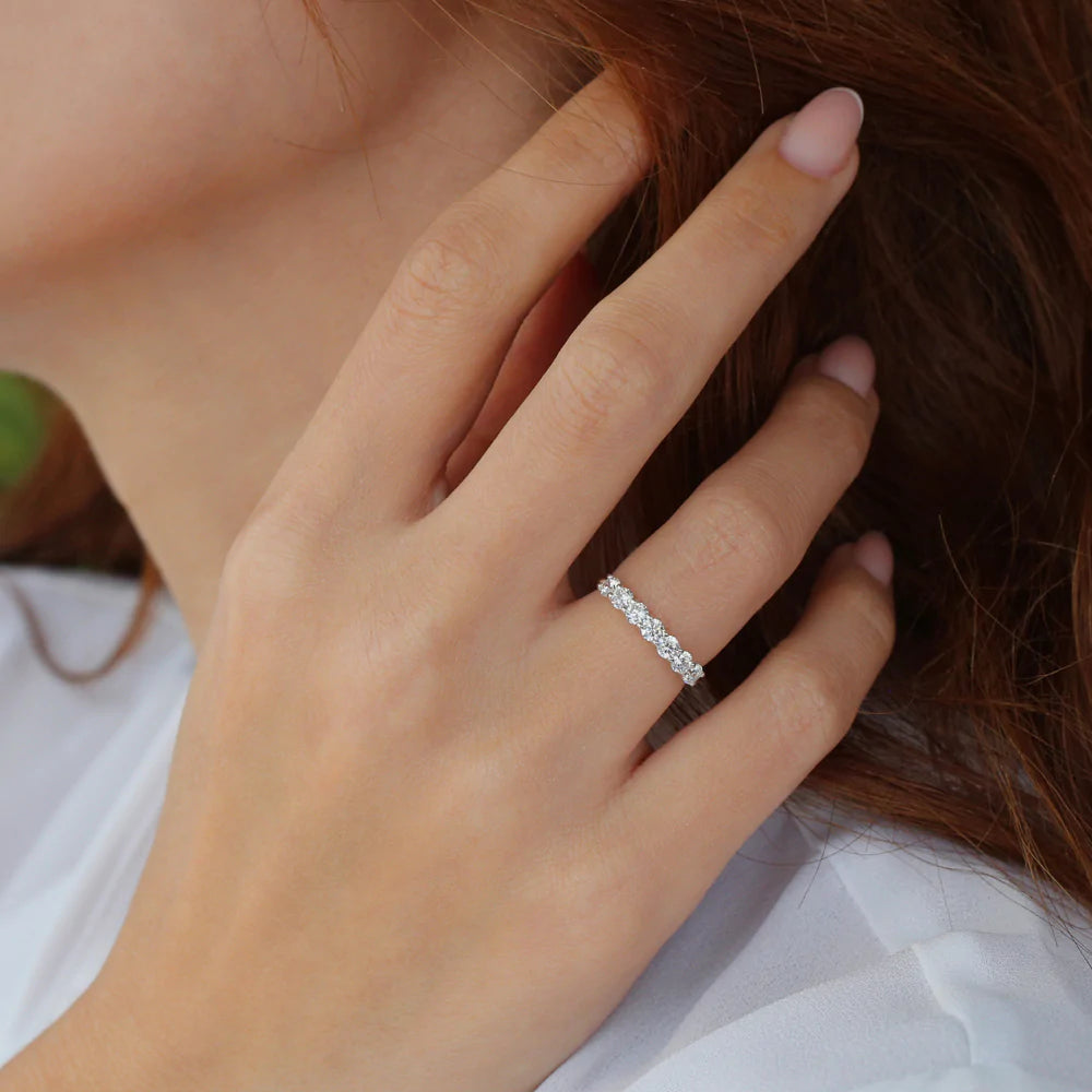 Solid Gold 7 Stone Basket Setting Diamond Wedding Engagement Ring