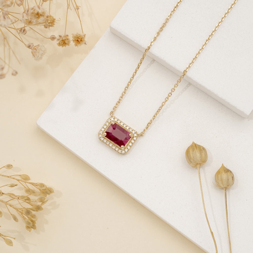 Solid Gold Diamond & Ruby Gold Necklace (E16E04)