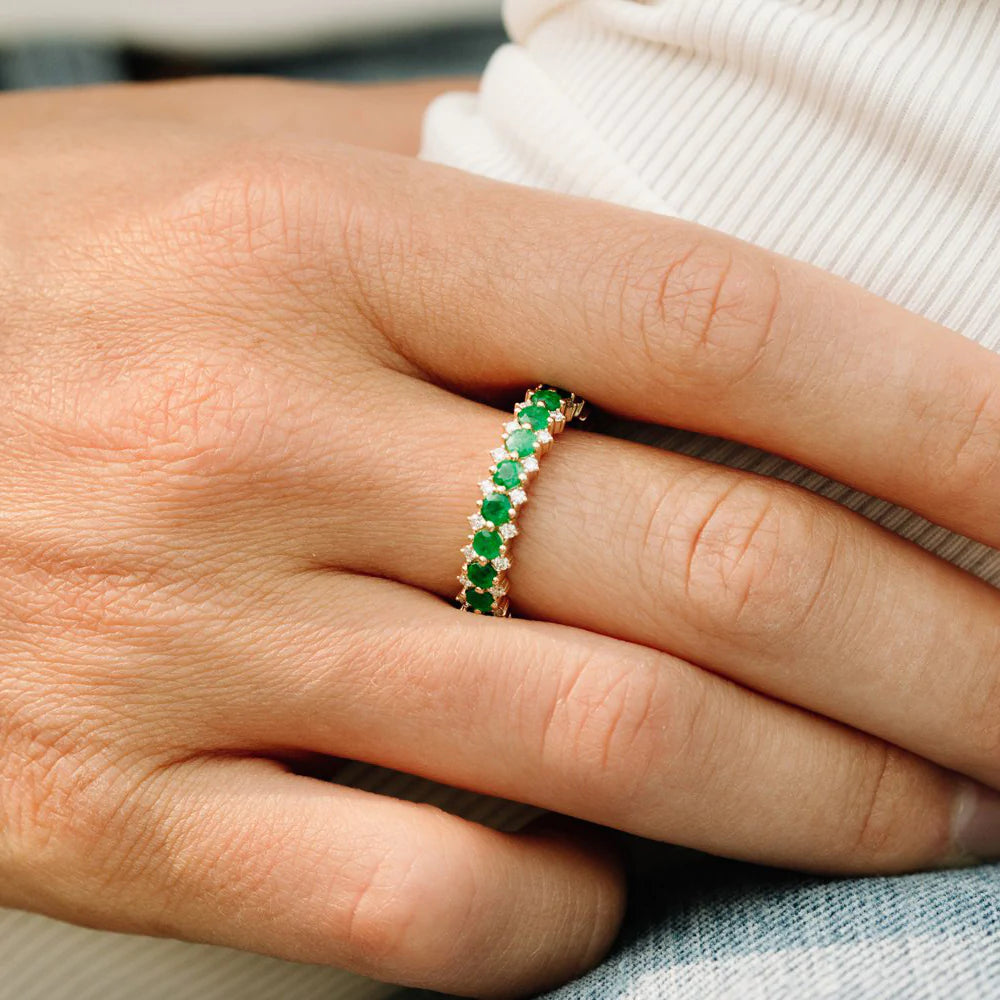 Solid Gold Full Eternity Round Emerald and Diamond Anniversary Ring - (3D421E)