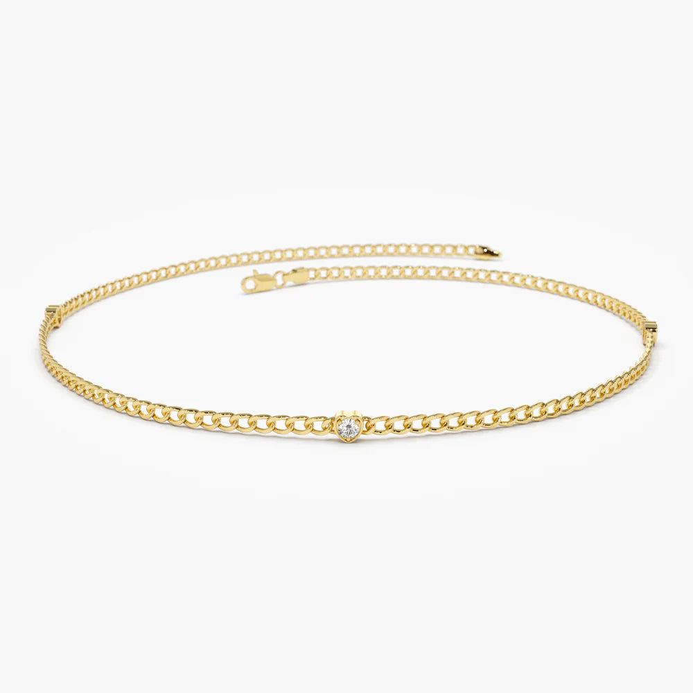 Solid Gold Heart Shape Solitaire Round Lab-Grown Diamond Bracelet