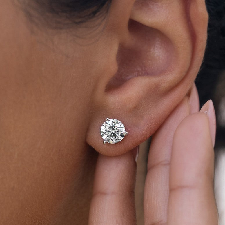 Solid Gold Lab-Created Diamond 3-Prong Martini Stud Earrings (C152F1)