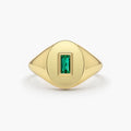 Solid Gold Baguette Emerald Signet Ring