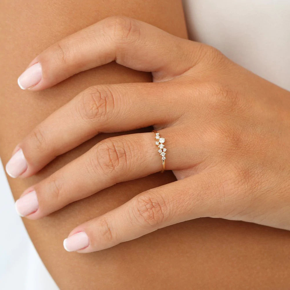 Solid Gold Diamond Cluster Ring
