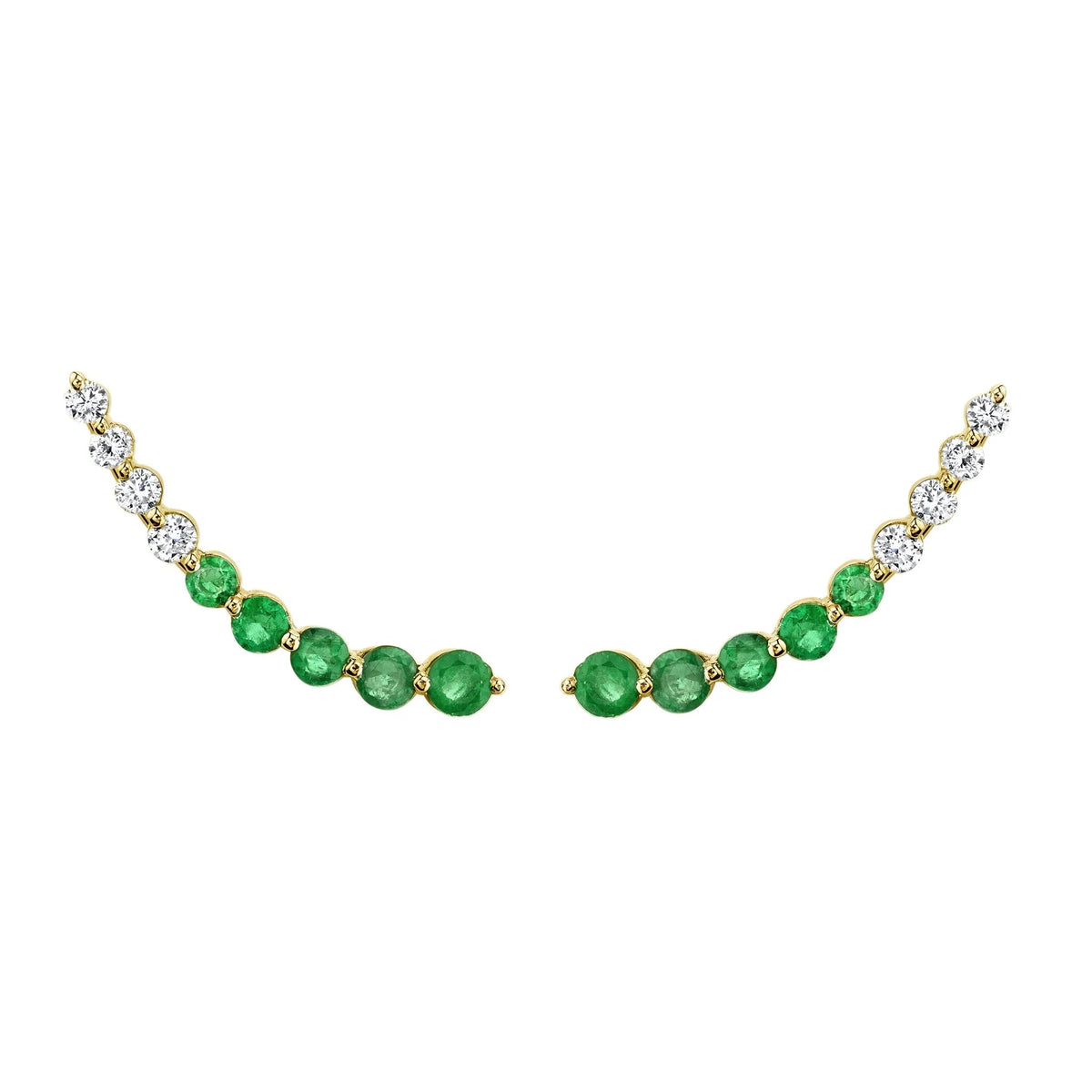 Solid Gold Floating Diamond And Emerald Earring
