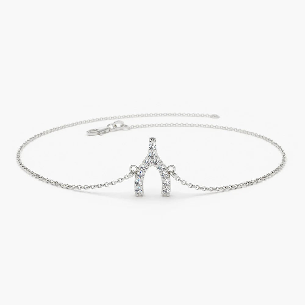 Solid Gold Solid Lab-Grown Diamond Wishbone Charm Bracelet