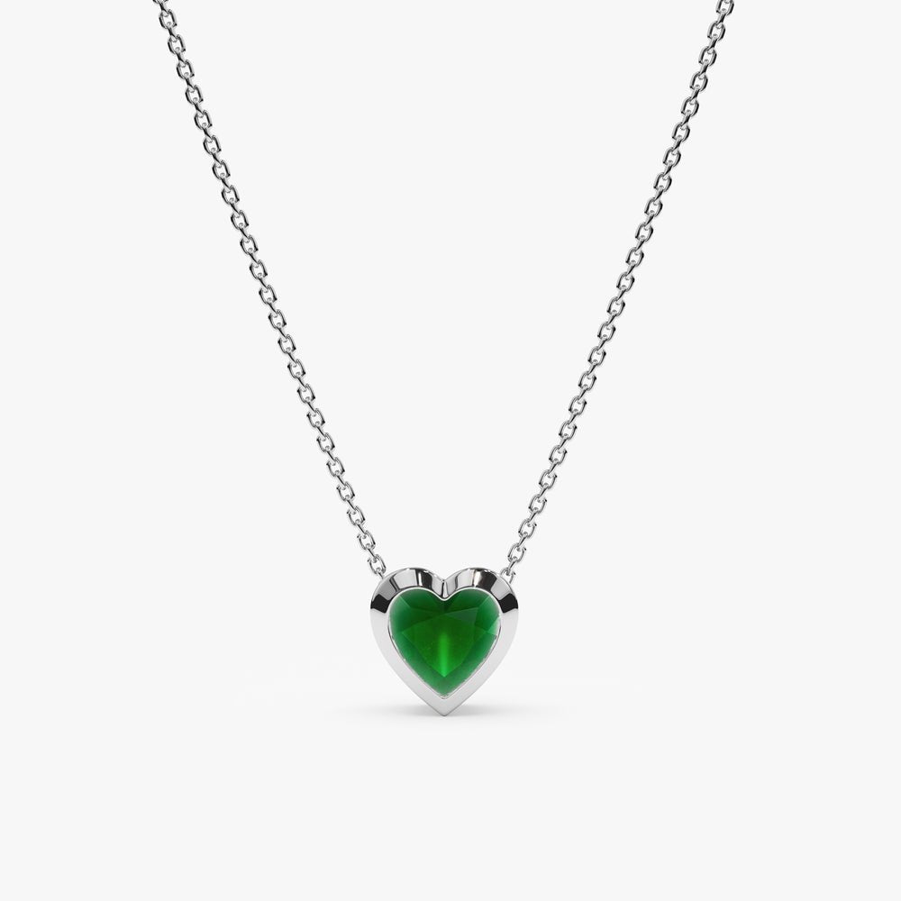 18K Solid Gold Emerald Heart Necklace - Style A