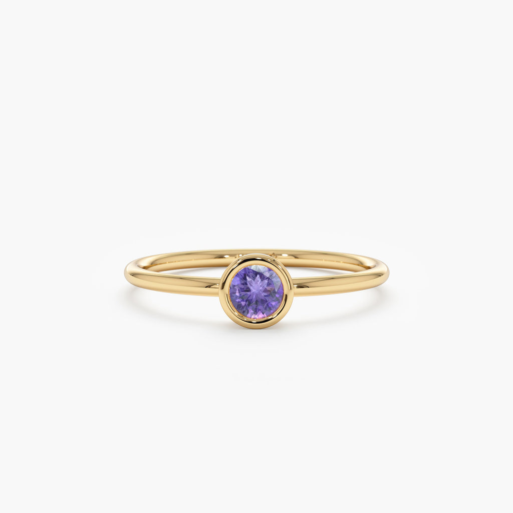 Solid Gold Natural Amethyst Bezel Ring (7022FF)