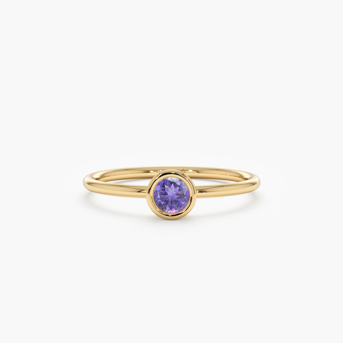 Solid Gold Natural Amethyst Bezel Ring (7022FF)