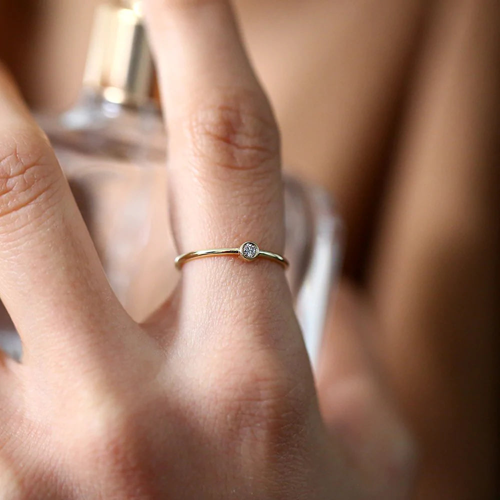 Solid Gold Round Solitaire Diamond Ring