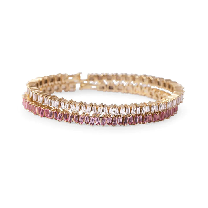 Solid Gold Diamond Baguette Picket Bangle