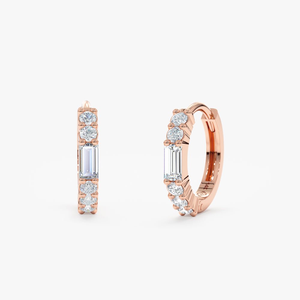 Solid Gold Baguette Diamond Huggies