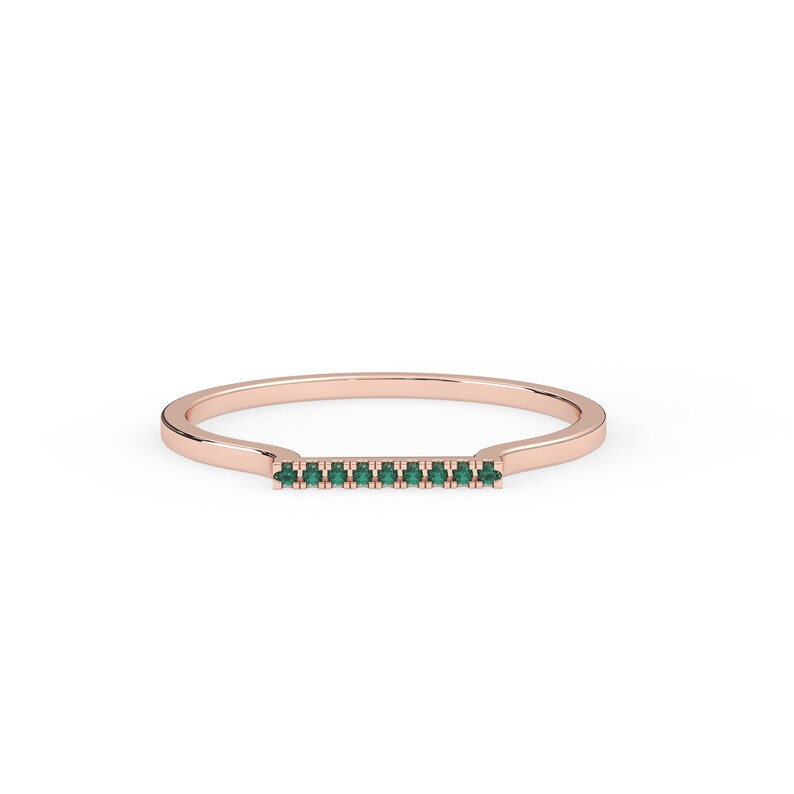Solid Gold Natural Emerald Bar Ring
