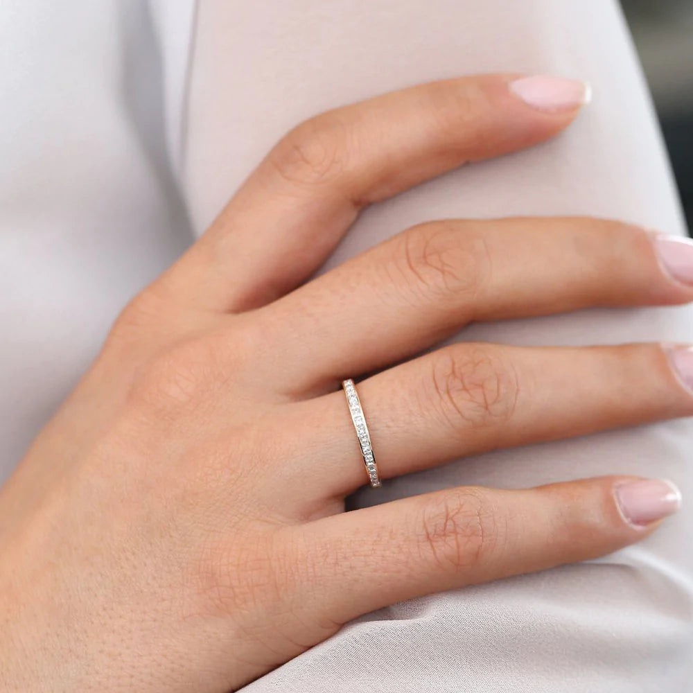 Solid Gold Channel Setting Princess Cut Half Eternity Diamond Ring