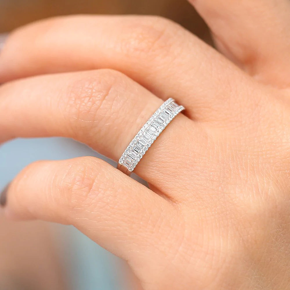 Solid Gold Baguette Diamond Anniversary Ring 0.75ctw