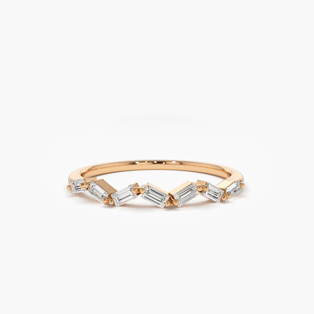 Solid Gold Slanted Baguette Diamond Stacking Ring (C3D4DC)