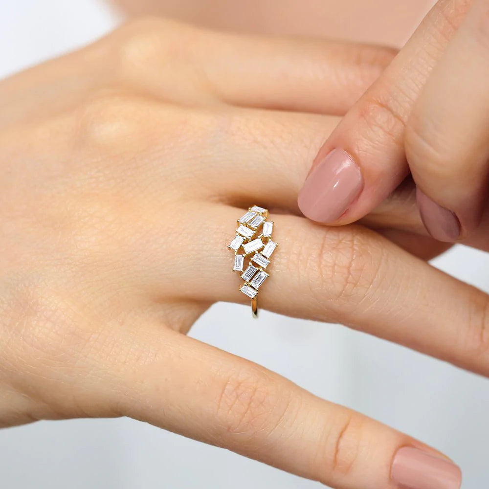 Solid Gold Baguette Diamond Cluster Ring (56E885)