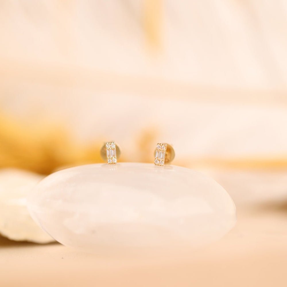 Solid Gold Mini Baguette Cut Diamond Studs