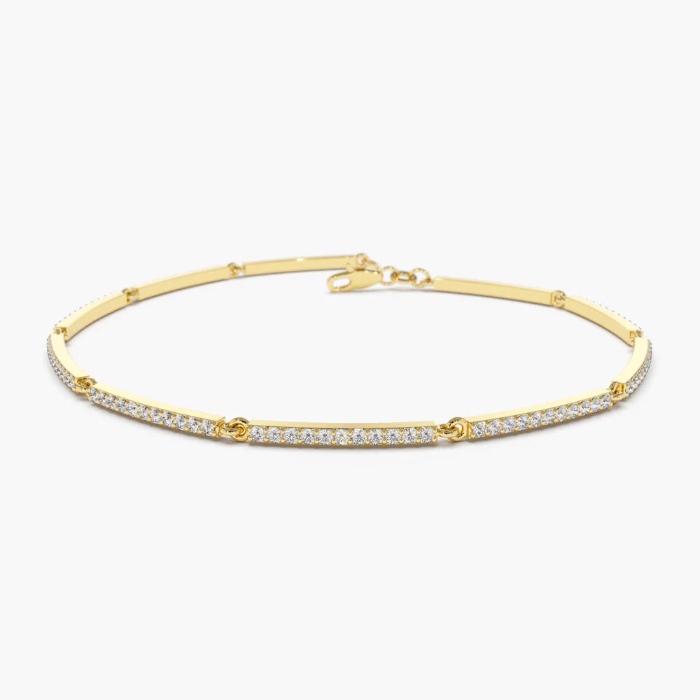 Solid Gold Pave Stackable Diamond Bar Bracelet