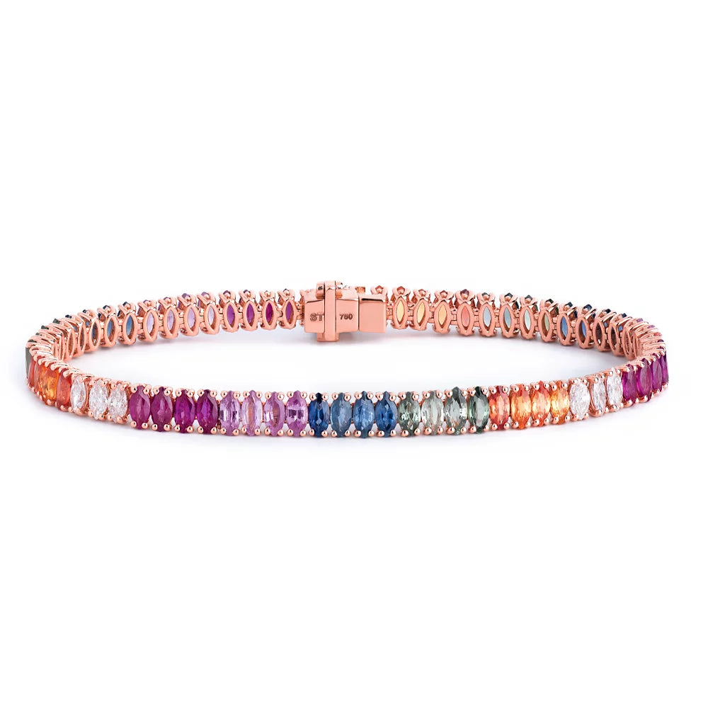 Solid Gold Multi-Color Marquise Sapphire Bracelet