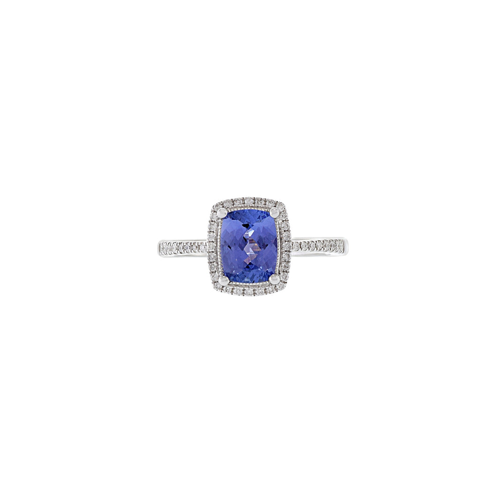 18K Solid Gold 1.53 CT Tanzanite and Diamond Ring