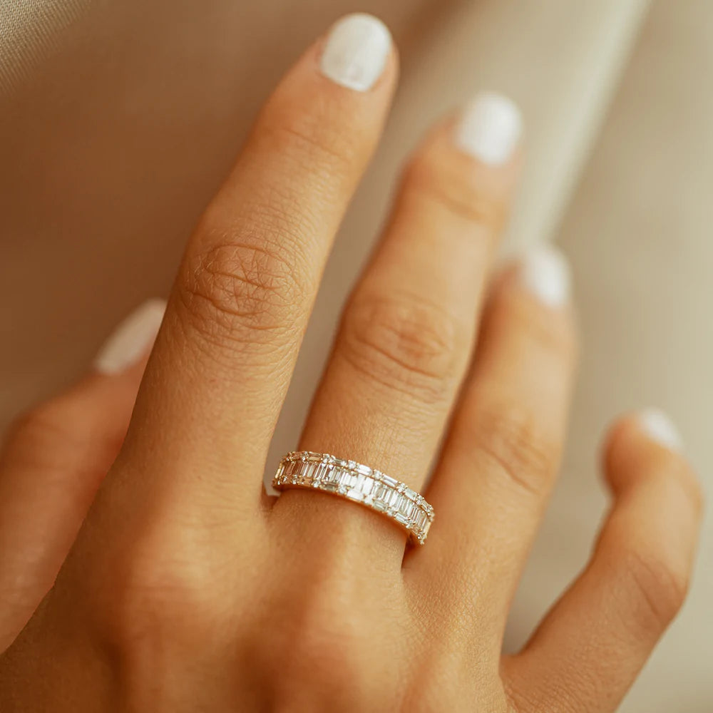 Solid Gold Baguette & Round Diamond Wedding Band