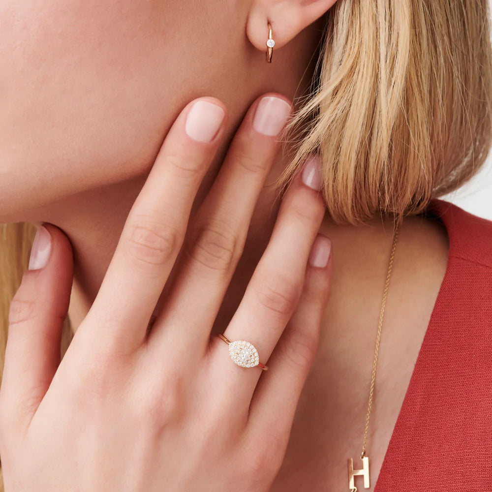 East to West Double Halo Marquise Moissanite Ring, photo 2