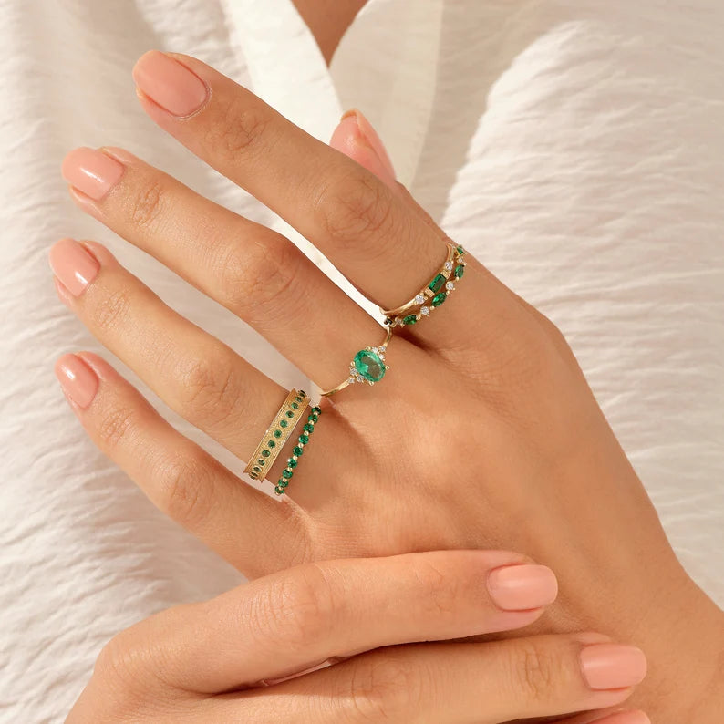 Solid Gold Emerald Stacking Ring