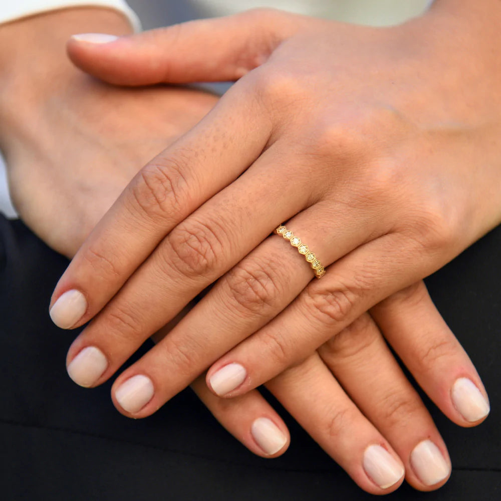 Solid Gold Hexagon Diamond Wedding Band
