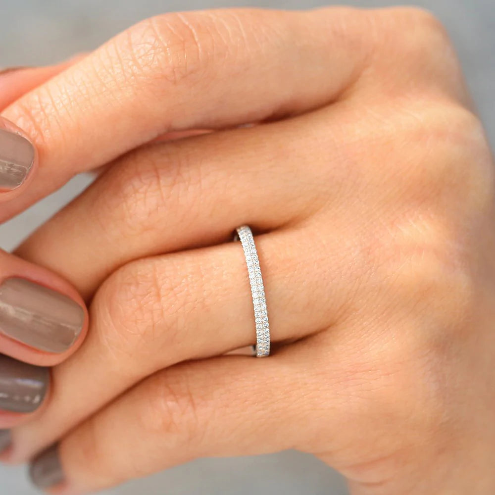 Solid Gold Double Row Micro Pave Diamond Ring