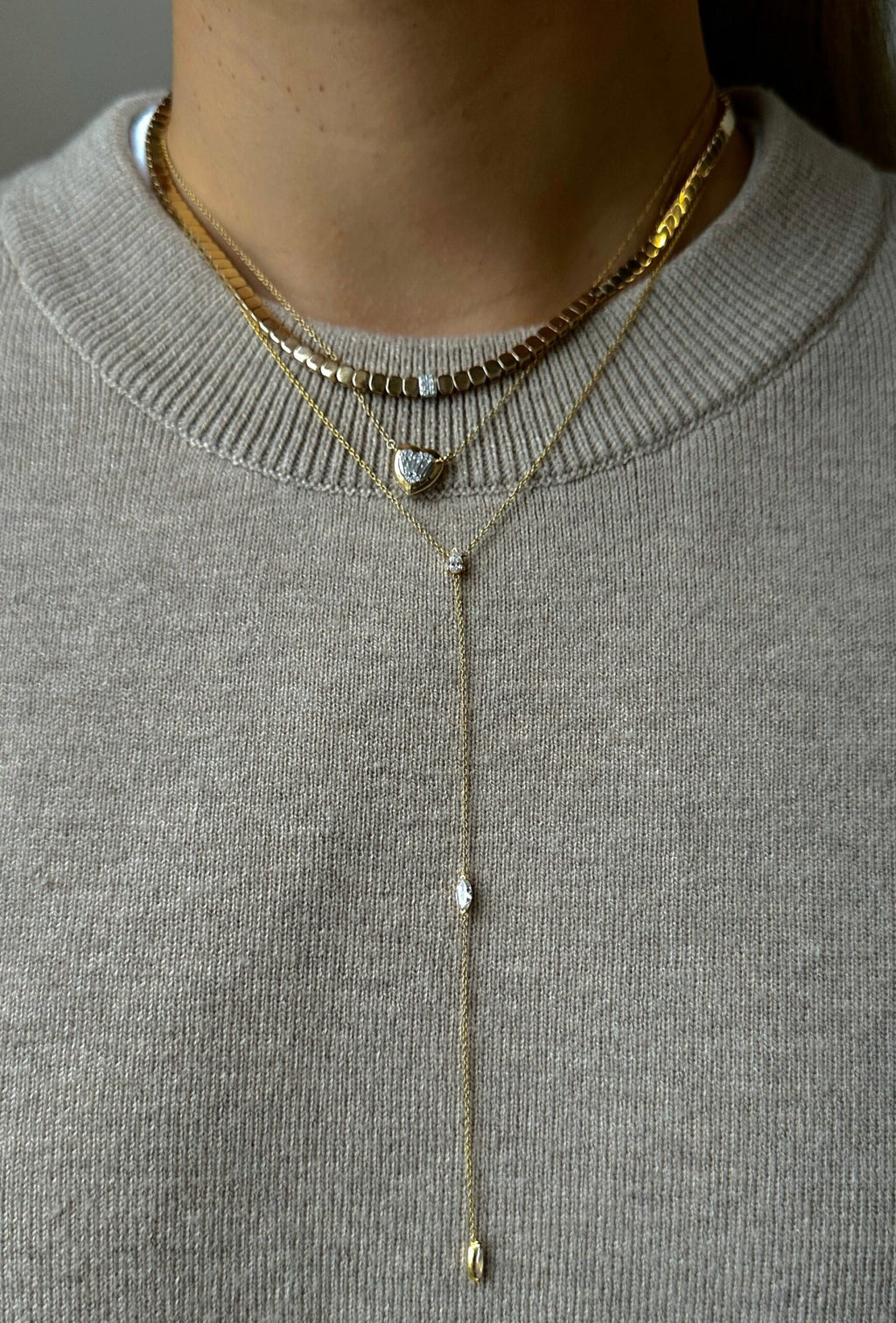 Solid Gold Diamond Illusion Heart Chain Necklace