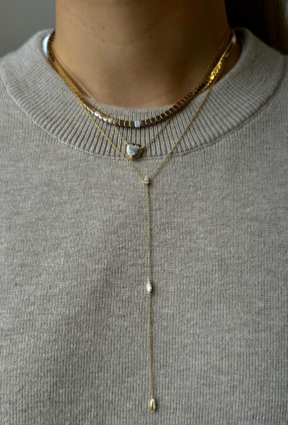 Solid Gold Diamond Illusion Heart Chain Necklace