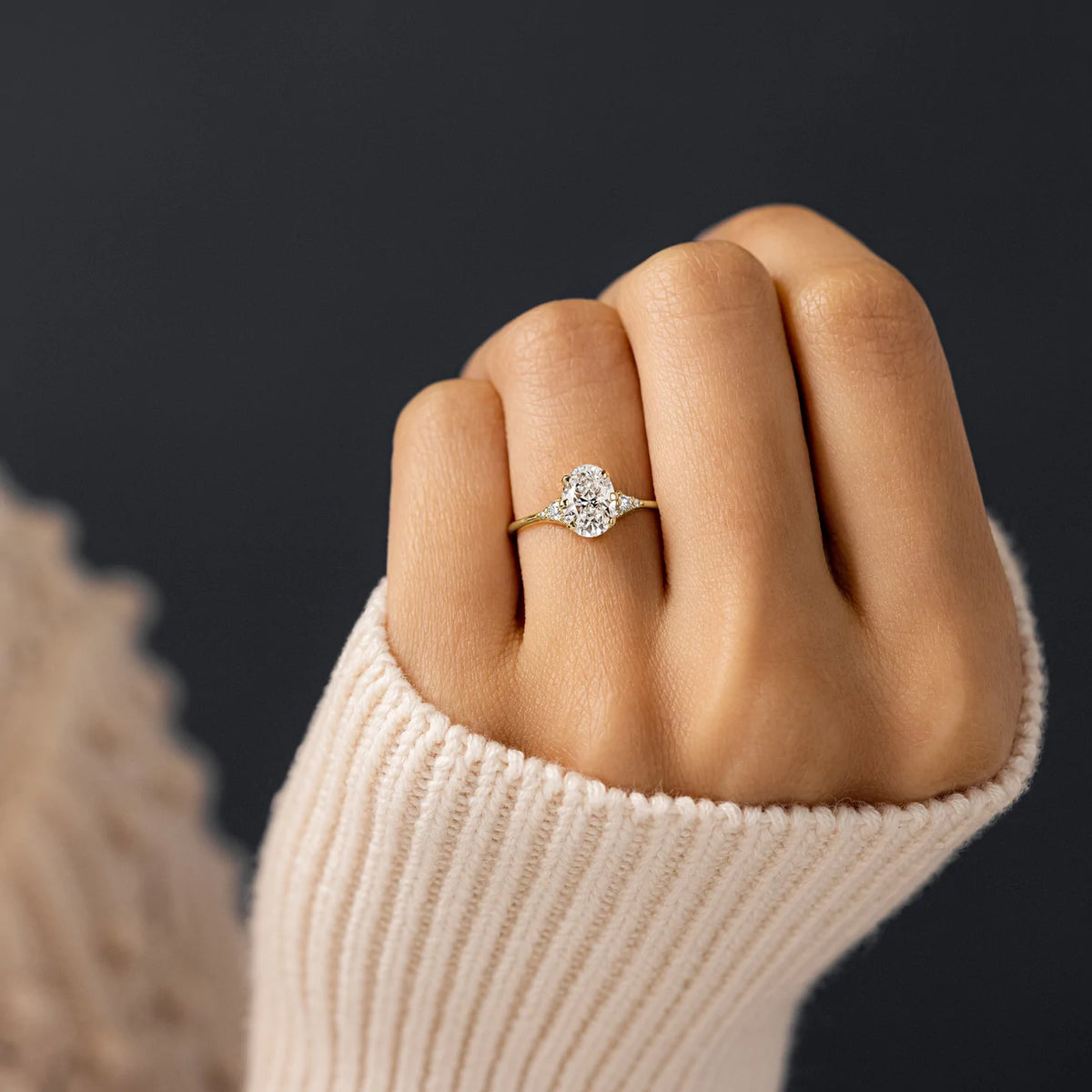 Solid Gold 2 CT Lady's Slipper Ring, Oval Cut Moissanite Diamond Ring for Women