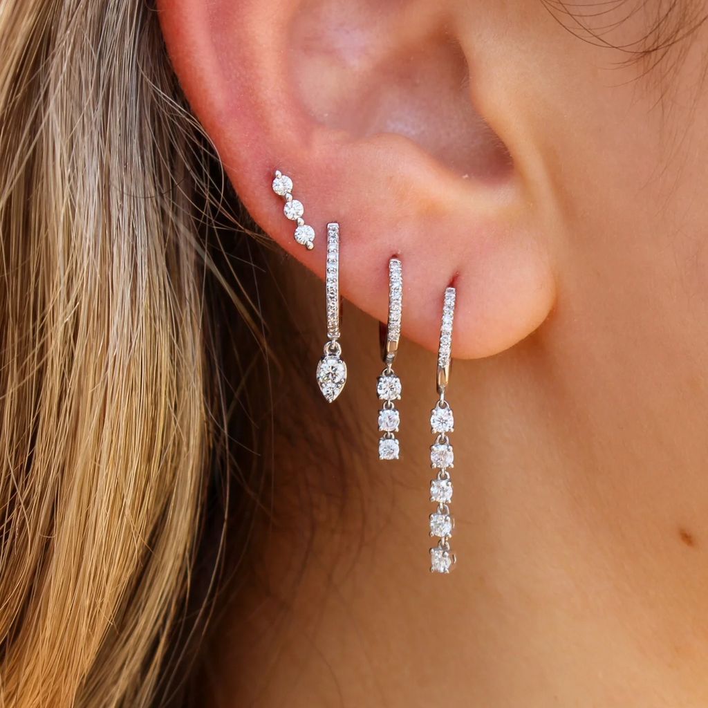 Solid Gold Diamond Triple Bar Stud Earring