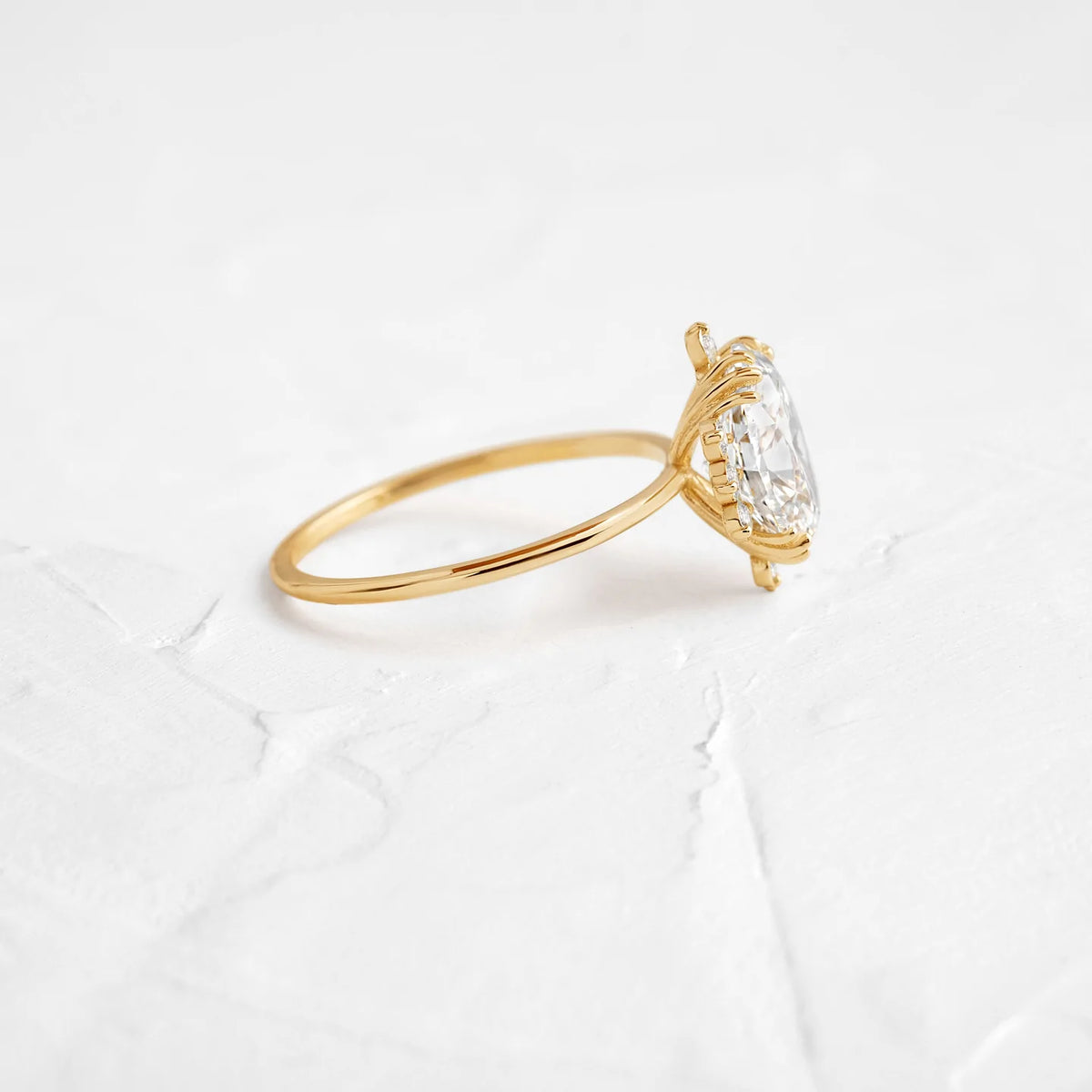 Solid Gold Threaded Ring with Halo, 2ct. Oval Cut Moissanite Diamond