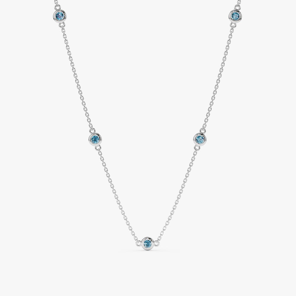 Solid Gold Blue Topaz Station Necklace (21862C)