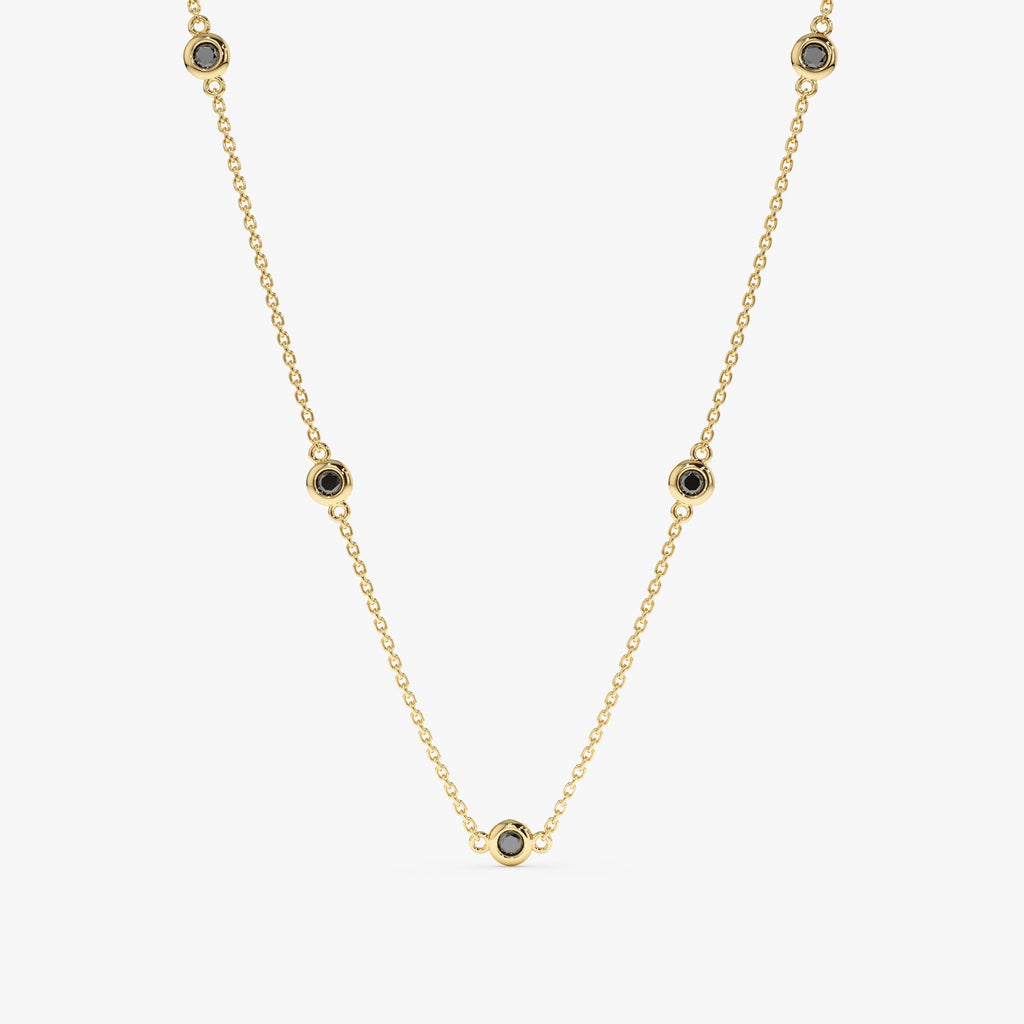18K Solid Gold Black Diamond Station Necklace - Style A