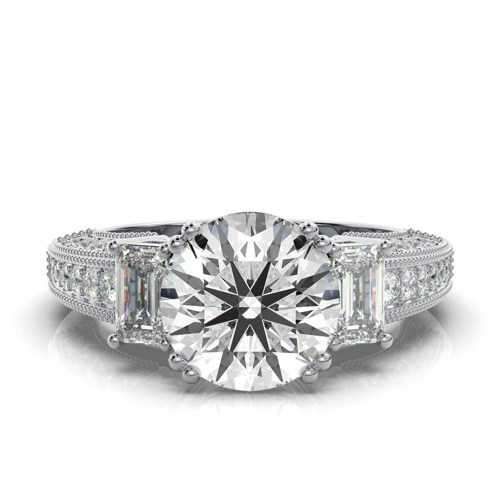 Solid Gold Diamond Ring Emerald Cut Three Stone Emerald Shape Lab Grown
