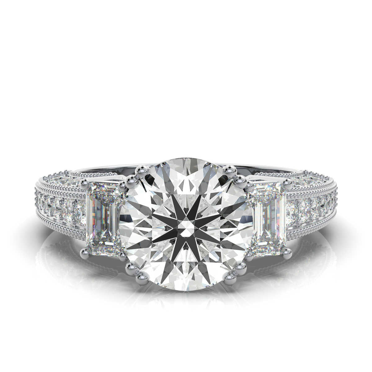 Solid Gold Diamond Ring Emerald Cut Three Stone Emerald Shape Lab Grown