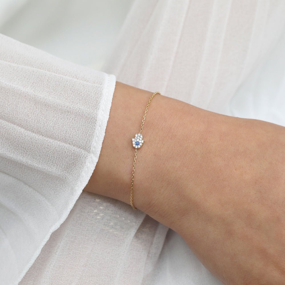 Solid Gold Sapphire and Diamond Hamsa Bracelet