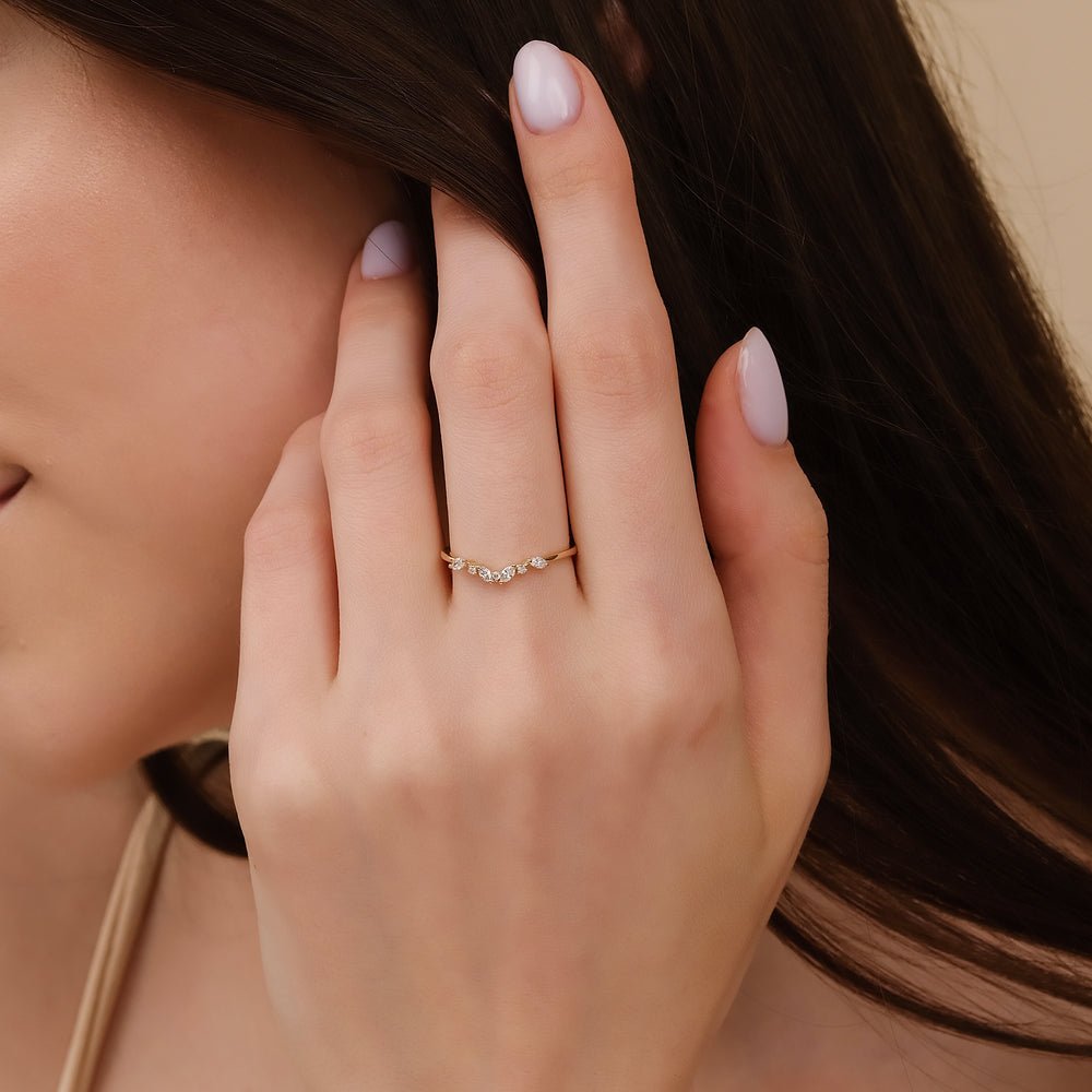 Solid Gold Marquise and Round Diamond Nesting Ring