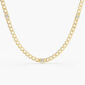 Solid Gold Cuban Link Necklace with Bezel Setting Diamond