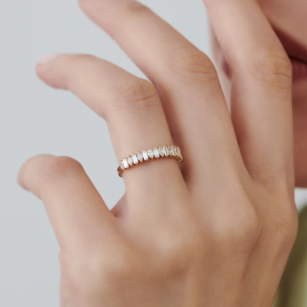 Solid Gold Marquise & Baguette Diamond Wedding Ring