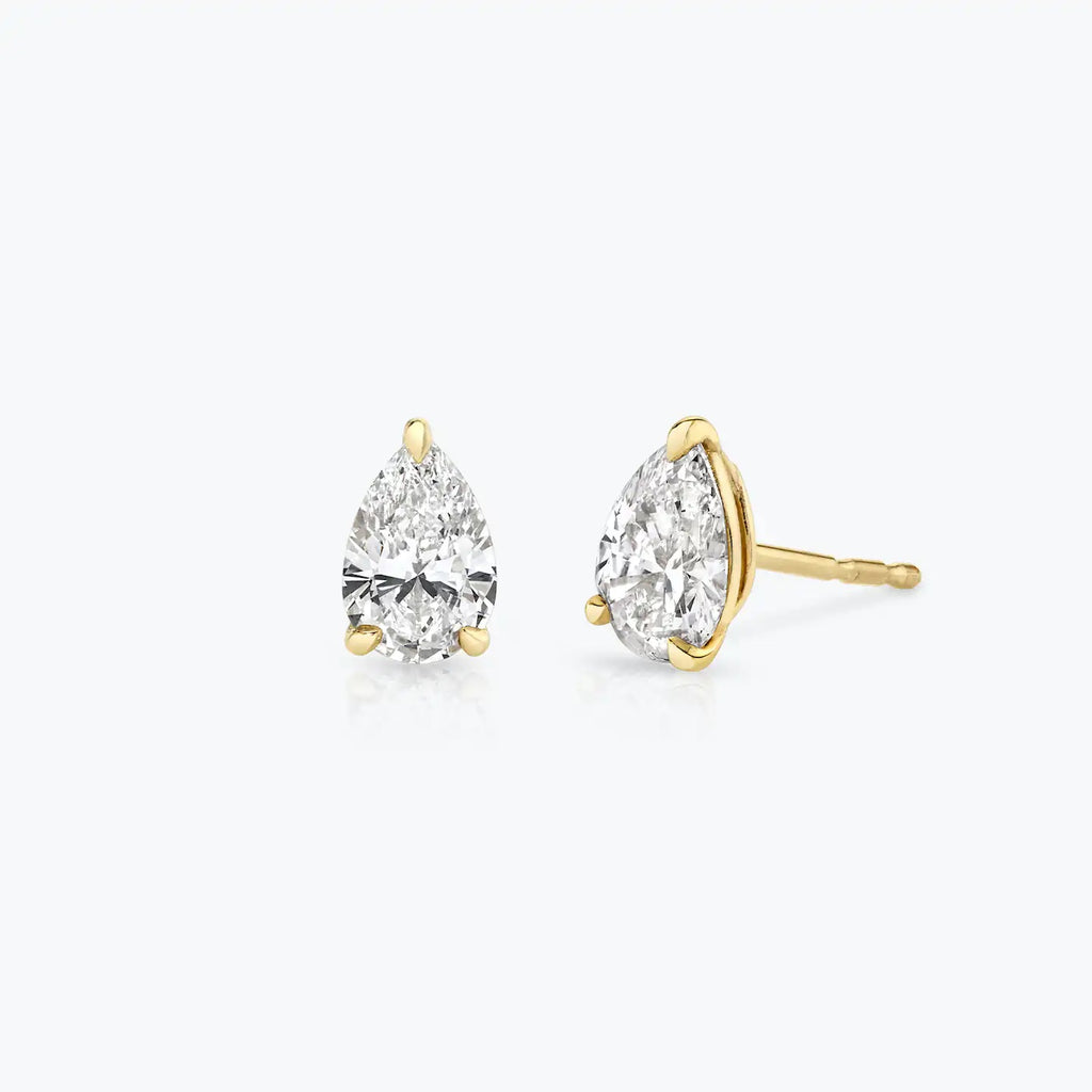 Solid Gold Pear Solitaire Studs , 1ct. Moissanite Diamond Studs