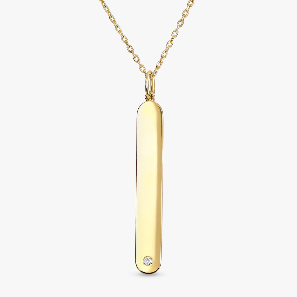 Solid Gold Diamond Vertical Tag Necklace
