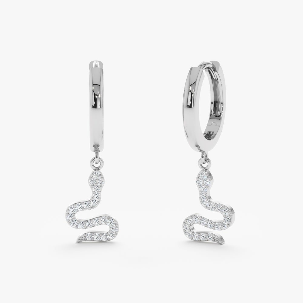 Solid Gold Diamond Snake Charm Huggies