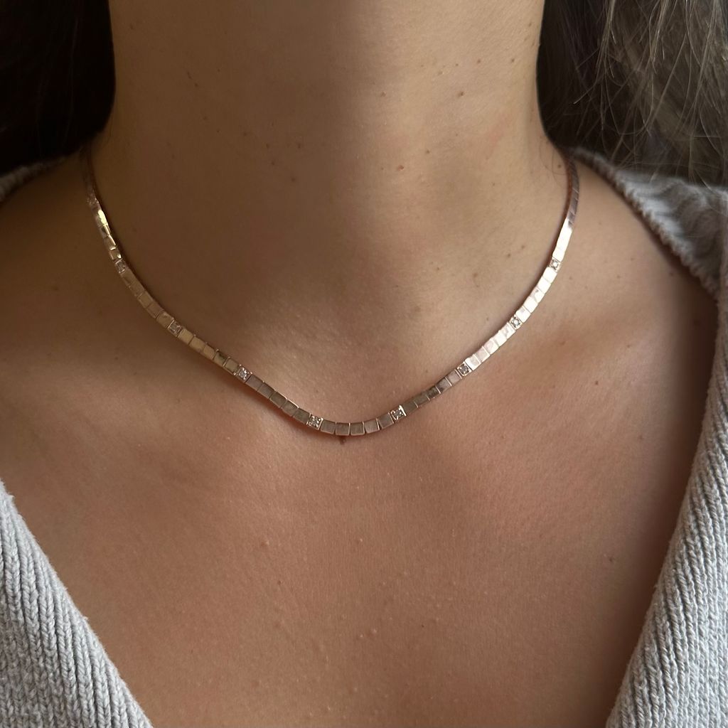 Solid Gold Diamond Square Pattern Necklace