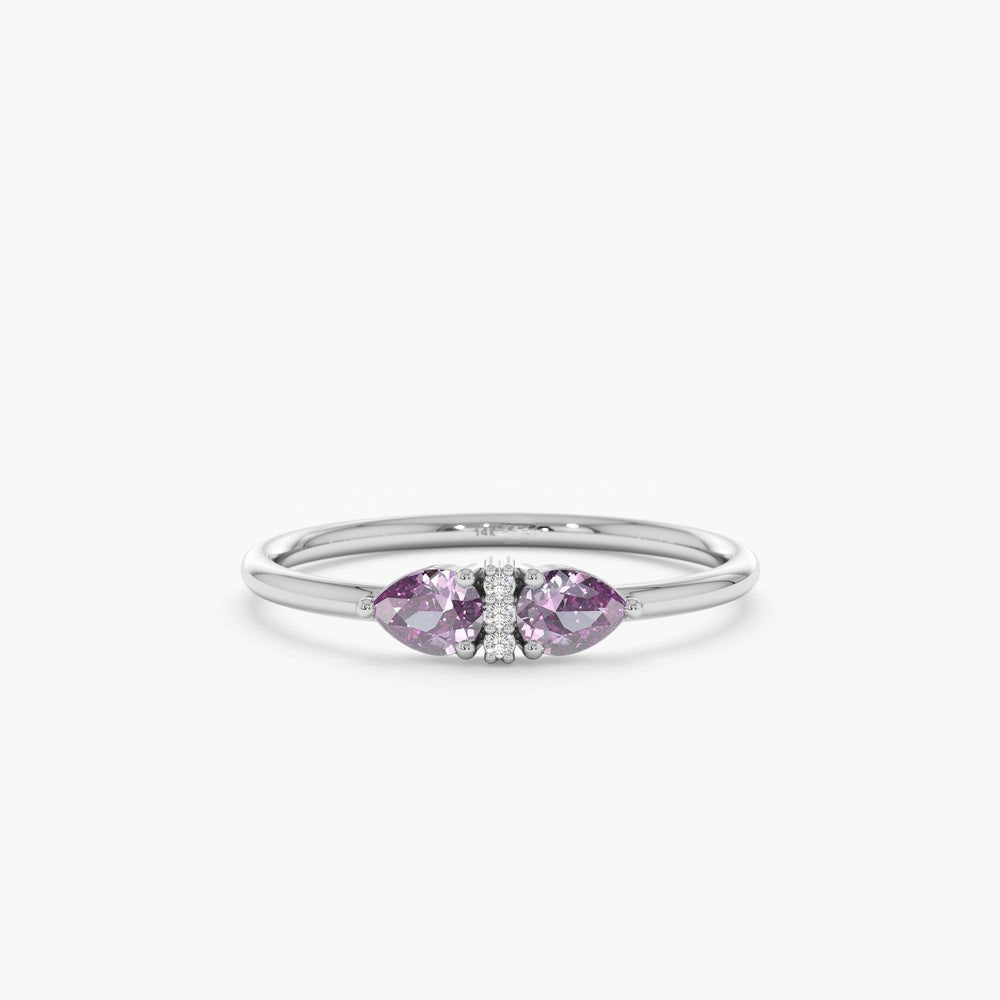 18K Solid Gold Diamond and Amethyst Art Deco Ring
