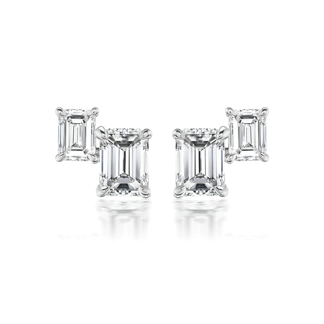 Solid Gold Emerald Cut Duo Emerald Lab Grown Diamond Studs