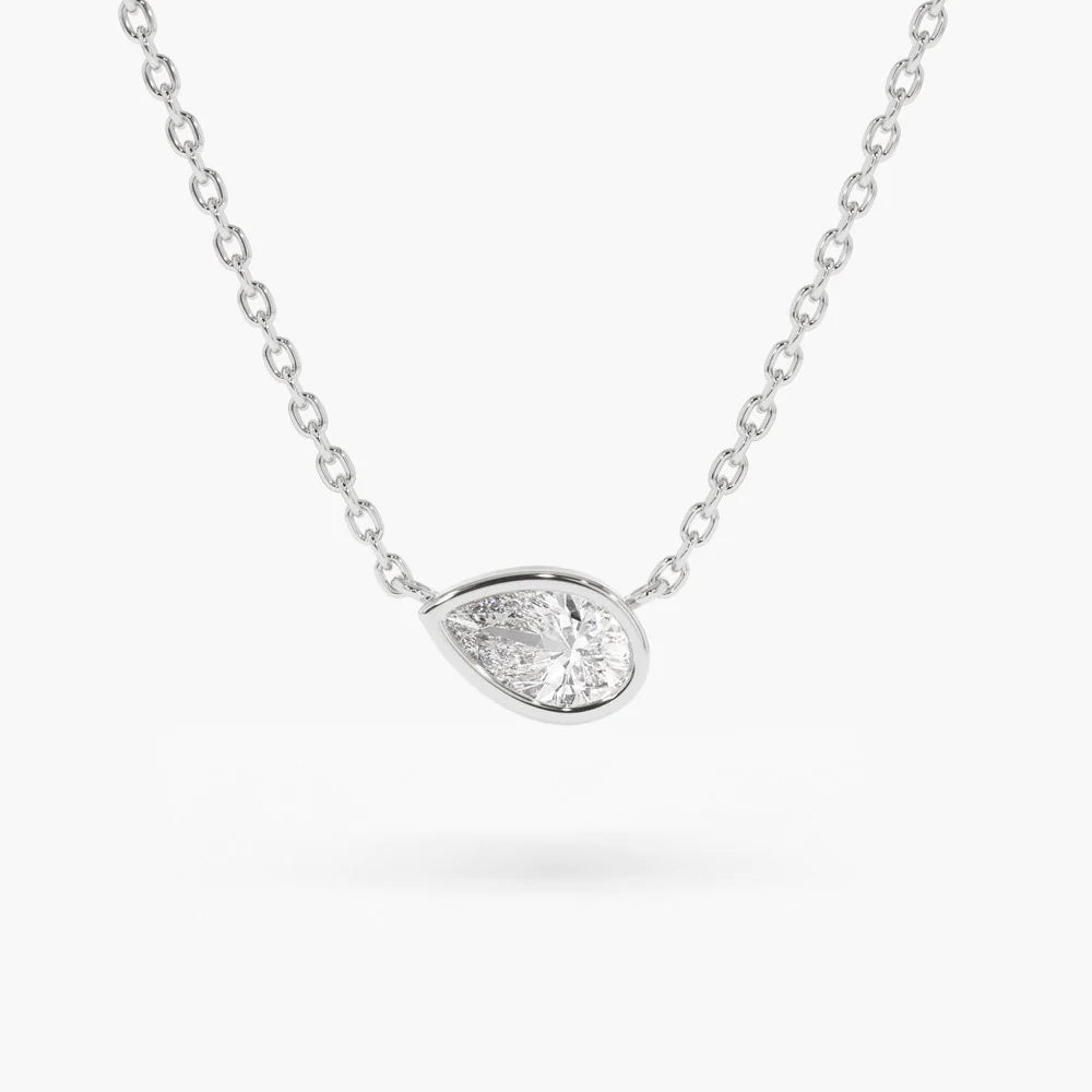 Solid Gold Horizontal Pear Shape Diamond Solitaire Necklace